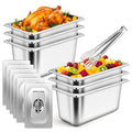 6 Pack 1/3 Size Stainless Steel Hotel Pans with Lids 6 Inch Deep Steam Table Pans Anti-Jam Metal Hotel Pans with Clip for Restaurant Home Catering Food Storage