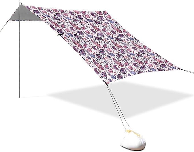ALAZA Retro Paisley Beach Tent Sun Shelter UPF50+ Protection Beach Shade Canopy w/ 4 Sandbags for Outdoor Camping Fishing Backyard Fun Picnic 10x9 ft