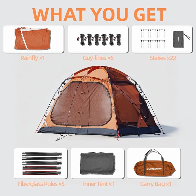 EchoSmile Tents for Camping Waterproof Windproof Tent with Multi-Pole 3-5 Person Spacious Dome Tent with Expandable Space for Shoes Packs &amp Wet Items Easy Setup Tent for Camping &amp Hiking