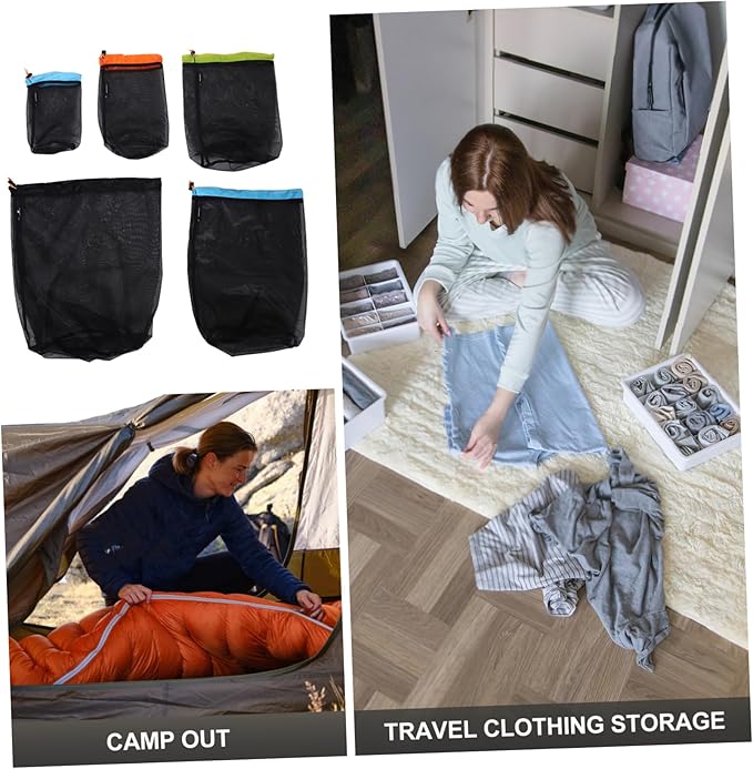 BESPORTBLE Dventure Bag Set: Mesh Storage Sack for Camping Hiking Travel 1 Set Drawstring Large Capacity Polyester Mesh Reusable