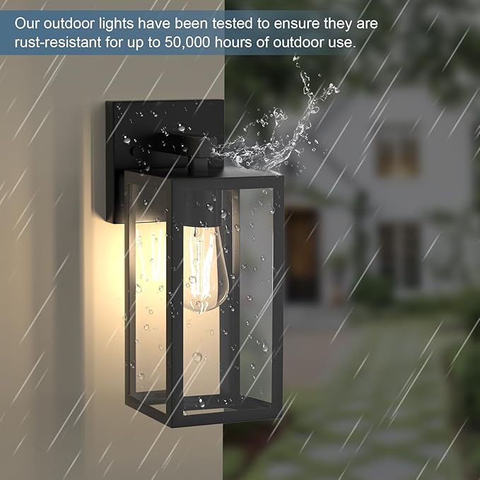 Kalium Porch Lights Outdoor Wall Light Fixture 2pcs Matte Black Wall Sconce 12.4 in Toughened Frame Clear Glass Shade Waterproof Lanterns for Patio Exterior Front Door Entryway