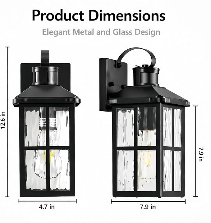2 Pack Motion Sensor Outdoor Porch Light: Dusk to Dawn Weatherproof Exterior Wall Lights Fixture Black Outside Coach Lamp for House Garage Patio Front Door