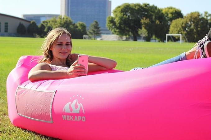 WEKAPO Inflatable Couch Air Lounger Chair - Camping &amp Beach Accessories Portable Blow up Sofa for Hiking Lawn Indoor/Outdoor Movies &amp Music Festivals. Lightweight and Easy to Set Up Air Ham