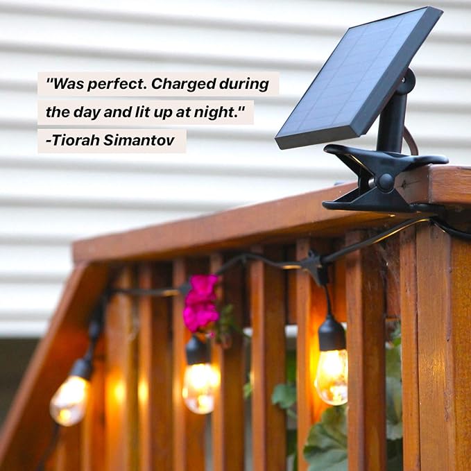 Brightech Ambience Pro Solar Powered Outdoor Patio String Lights - Commercial Grade 27 Ft Waterproof with 12 Edison Bulbs  Shatterproof LED - 2W  Soft White