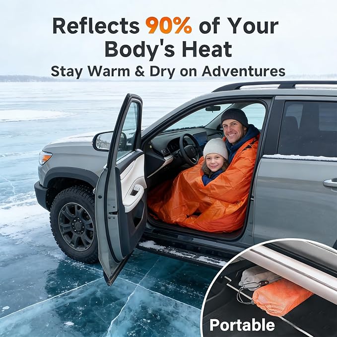 Sleeping Bag Terrashell Blanket Emergency Sleeping Bag Waterproof Compact Lightweight Extra Thick Heat Blanket Survival for Survival Kit Car Camping Gear Hiking Go (65μm) (2PCS)