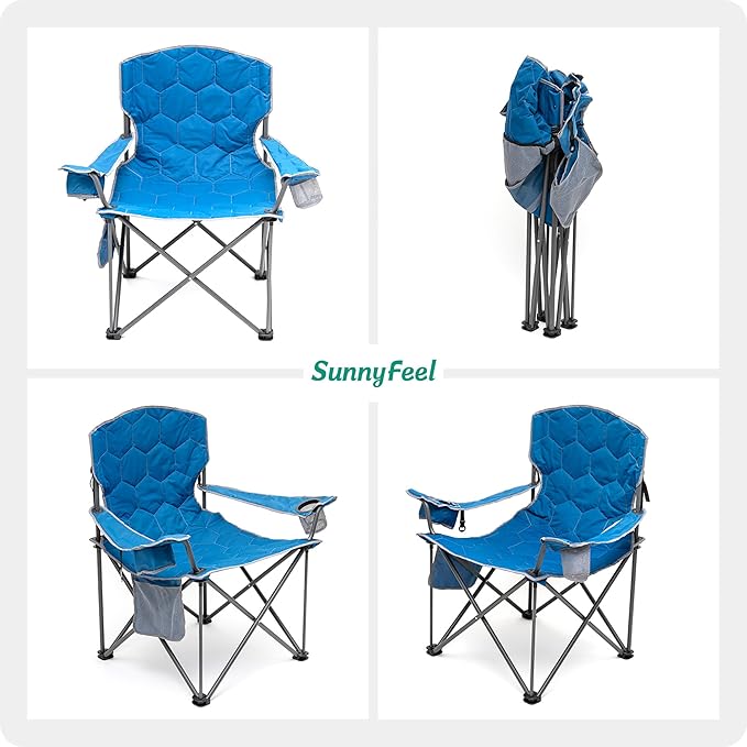 SUNNYFEEL XXL Oversized Camping Chair Heavy Duty 500 LBS for Big Tall People Above 6'4 Padded Portable Folding Sports Lawn Chairs with Armrest Cup Holder &amp Pocket for Outdoor/Travel/Picnic/Camp