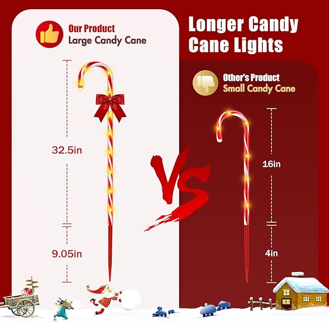 40in Christmas Solar Candy Cane Pathway Lights 12Pcs 120 LED Solar Outdoor Christmas Decorations with Red Bow Waterproof 8 Modes Timer Remote Walkway Garden Light for Xmas Yard Lawn Patio Decor