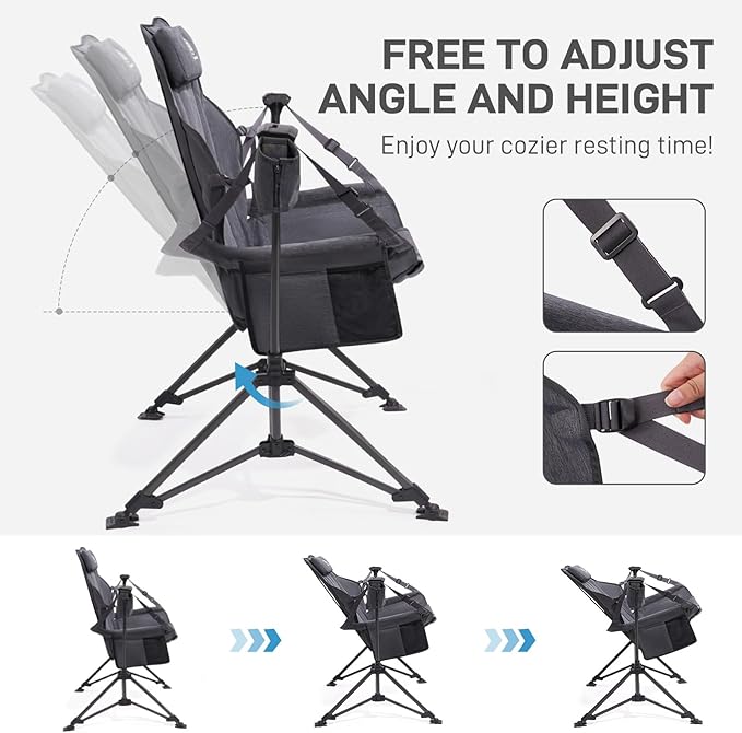 EVER ADVANCED Padded Hammock Camping Chair Oversized Heavy Duty Swing Chair with Detachable Cup Holder Portable Folding Rocking Camping Chair Support Up to 400lbs
