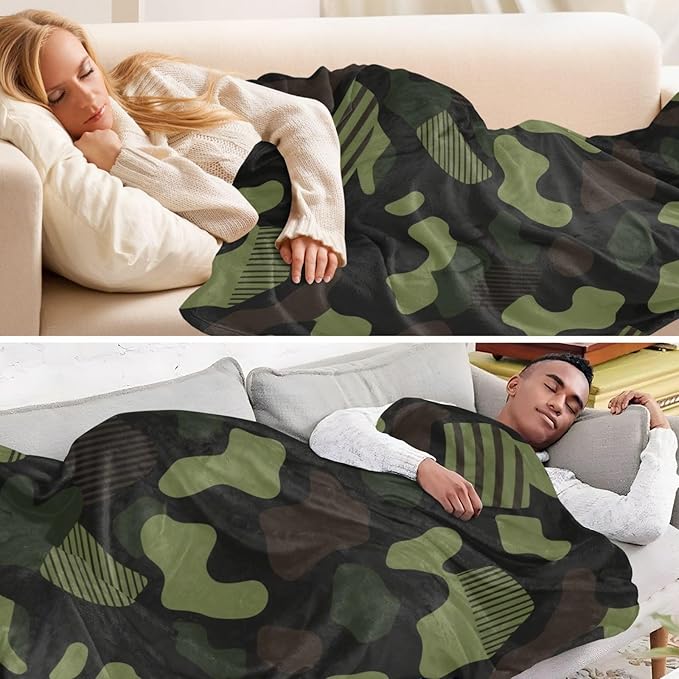 Throw Blanket For Couch Army Camouflage Black Green Line Blankets For Adults 50'' x 70''