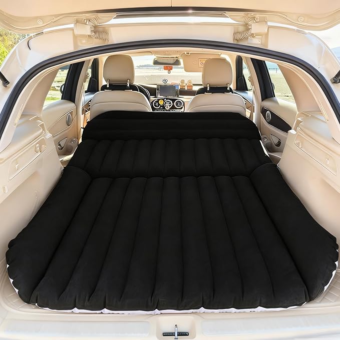 SUV Car Air Mattress – Inflatable Back Seat Bed with Electric Air Pump Portable Camping Travel Sleeping Pad Blow Up Car Bed (Black for SUV)