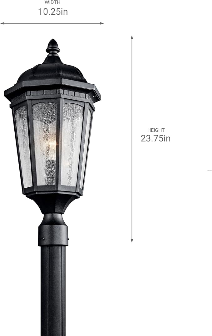 Kichler Courtyard 23.75 Exterior Post Light in Textured Black 1-Light Outdoor Porch or Patio Light with Clear Seeded Glass (23.75 H x 10.25) 9532BKT