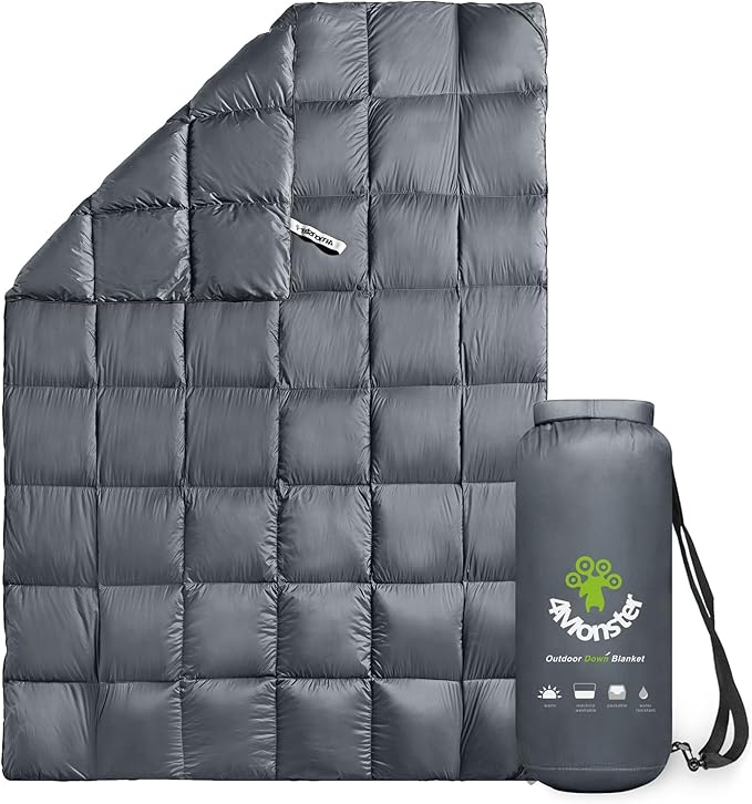 4Monster Down Camping Blanket - Outdoor Travel Quilt Puffy 650 Fill Packable LightweightWind &amp Waterproof | Ideal for Stadium BackpackingPicnics Beach and Hiking