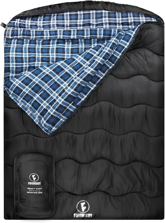 0 Degree Flannel Double Sleeping Bag for Adults Couples or Family - Winter Queen Size Waterproof &amp Warm 2-Person Sleeping Bag for Cold Weather Camping RV Travel