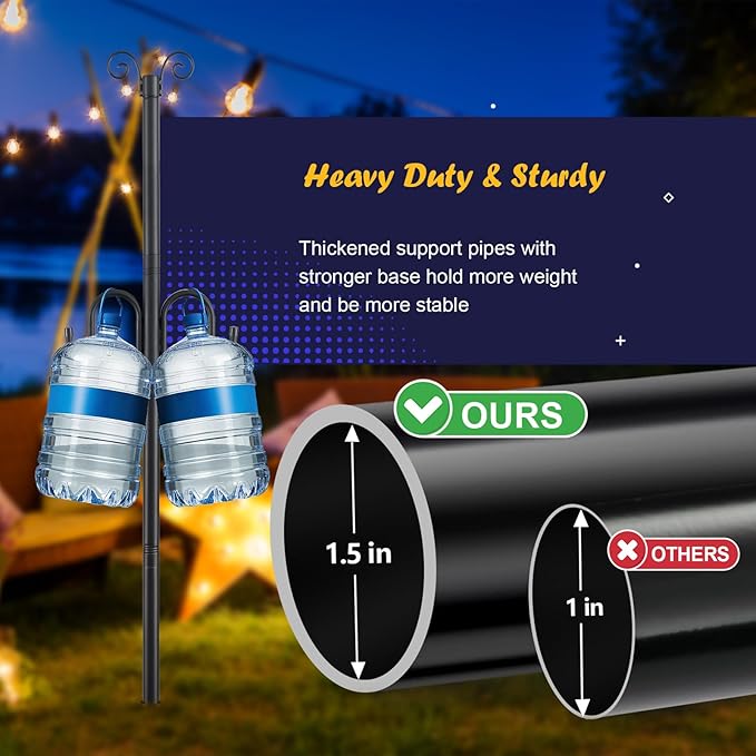 10FT String Light Poles 2Pack 1.5 Inch Heavy Duty Poles for Outdoor String Lights with Shepherd Hook 2 in 1 Light Pole with Anchor for Garden Backyard Patio Bistro Cafe