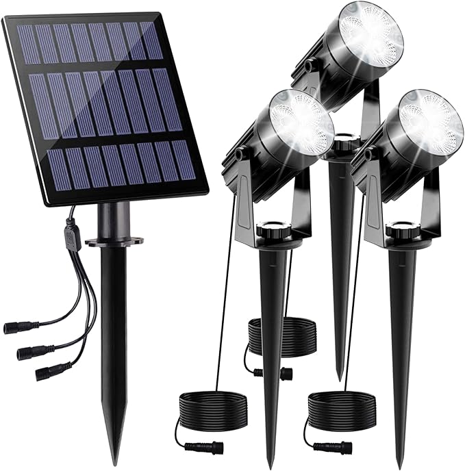 Solar Spot Lights Outdoor 3-in-1 Garden Spotlights IP65 Waterproof 9.8ft Cable 5W 4000mAh Separated Solar Panel Auto On/Off for Tree Patio Yard Driveway Pathway Pool(Cold White 6000K)