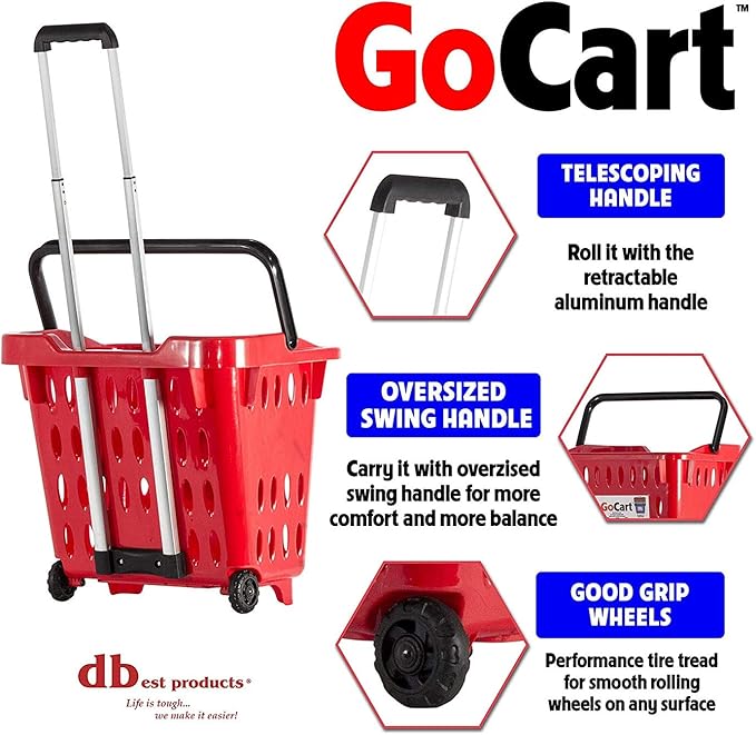 dbest Products Gocart Red (5 Pack) Grocery Cart Shopping Laundry Basket on Wheels