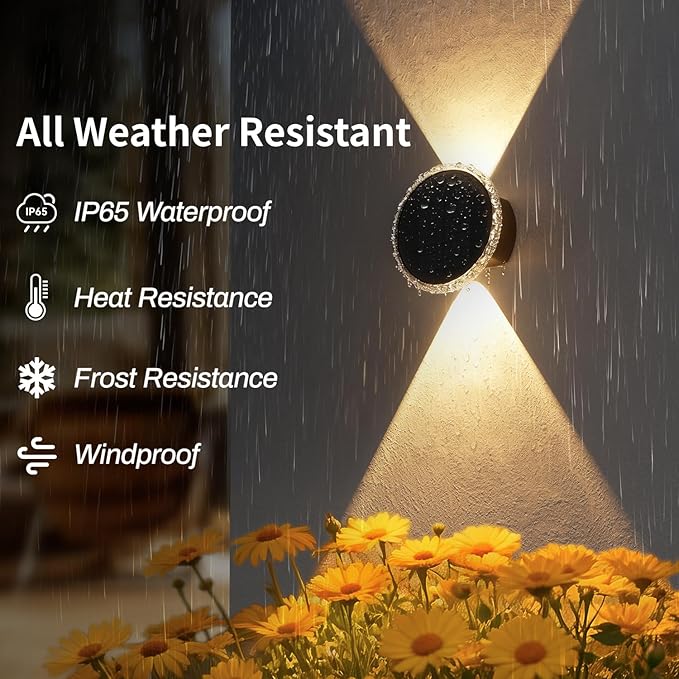 Ellasay Solar Fence Lights Outdoor: 360° Circular Lighting Solar Powered Wall Lights 12 Hours Long Runtime Up and Down Waterproof IP65 &amp 3 Modes High Brightness LED Focus Lens for Fence/Yard - 6 P