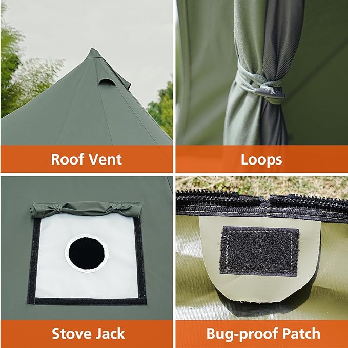 Canvas Bell Tent Yurt with Stove Jack Waterproof and Breathable Glamping Wall Tent Detachable Groundsheet for Camping Party
