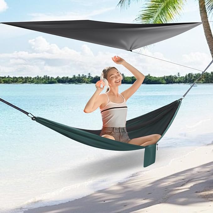 Camping Hammock with Mosquito Net and Rain Fly Tarp200kg Load CapacityLightweight Portable Hammock for BackpackingHikingand Travel-Black/Blackish Green