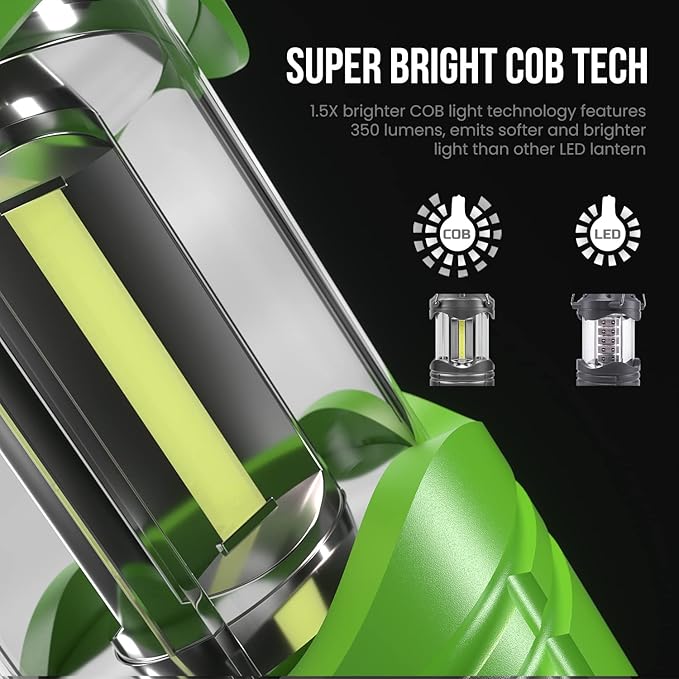 Lichamp LED Camping Lantern 4 Pack Battery Powered Flashlight for Power Outages Portable Collapsible Hanging Light Essential for Home Outdoor Emergency Lamp Survival Kit Gear for Hurricane Green