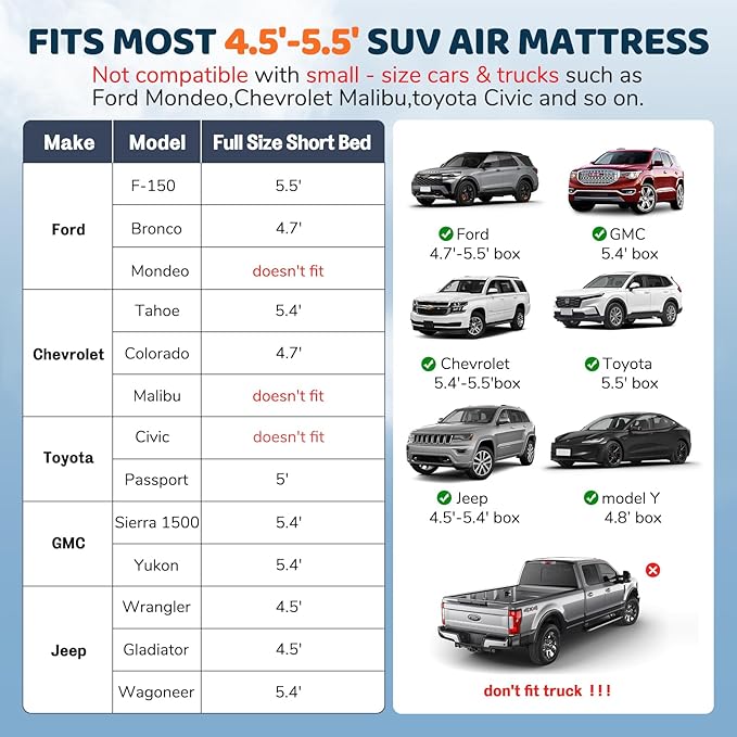 SUV Air Mattress Inflatable Travel Bed: Foldable - Portable Car Inflatable Bed Camping &amp Road Trips - Thickened Car Air Mattress for Back Seat with Carry Bag &amp Cup Holder &amp 2 Pillows