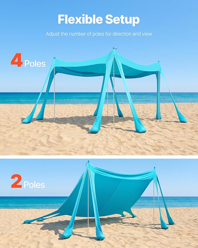 VEVOR Beach Tent Sun Shelter UPF50+ Sun Protection 6.6 ft Tall 10 x 10 ft Easy Pop Up Beach Canopy with Sandbags Stability Poles Sand Shovels Portable Shade for Family Camping Fishing Green