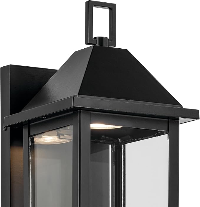 Kichler Prin 1-Light Outdoor DarkSky Wall Light Updated Traditional Light with Clear Glass in Black for Porch Patio or Garage (14 x 5.75) 59157BKDS
