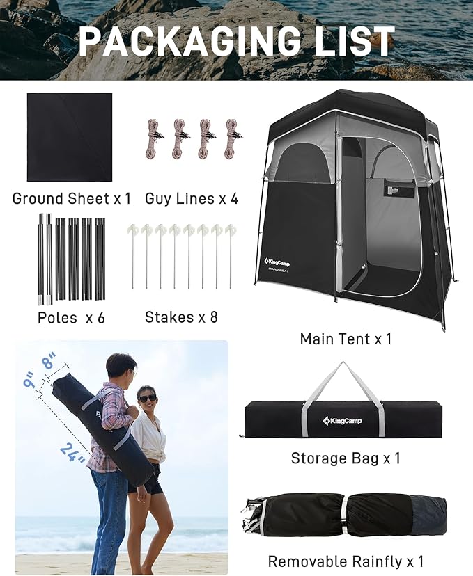 KingCamp Shower Tent Portable Privacy Tent Outdoor Camping 1/2 Room Toilet Tents with Shower Bag &amp Dressing Room for Beach Camping &amp Hiking