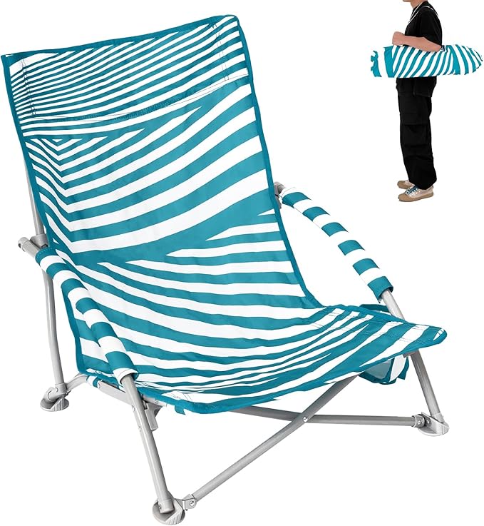 #WEJOY Low Beach Chairs for Adults Lightweight Beach Chair with Cup Holder Heavy Duty Portable Beach Chair for with Carry Bag for Outdoor Lawn Camp Trip Picnic Fishing