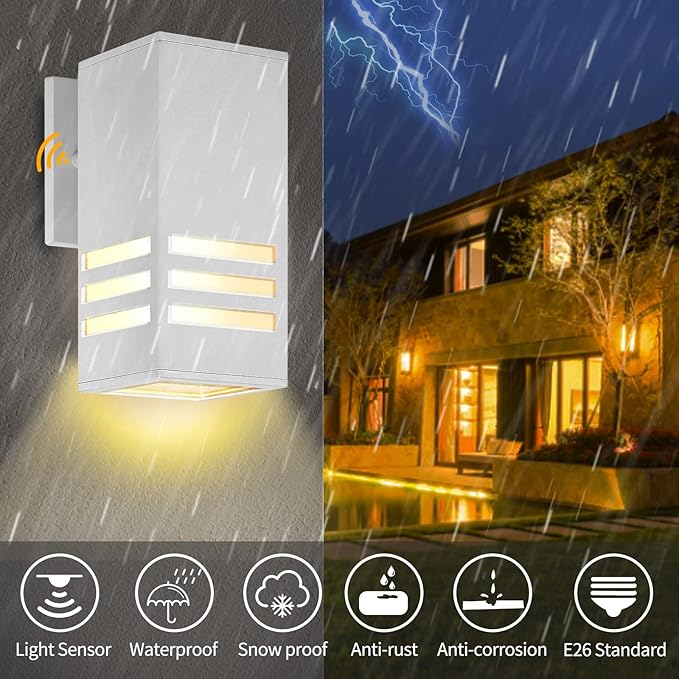 Dusk to Dawn Outdoor Wall Lamp Exterior Light Fixture - ETL Listed Aluminum Anti-Rust Waterproof Wall Mount Rectangular Design – Up/Down Photocell Outdoor Lighting for Porch Garage or Patio