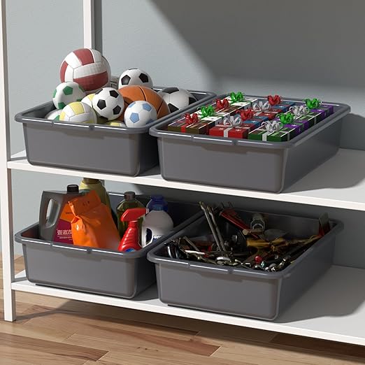 6 Packs 24 L Plastic Commercial Plastic Bus Tub Food Service Bus Tub Gray