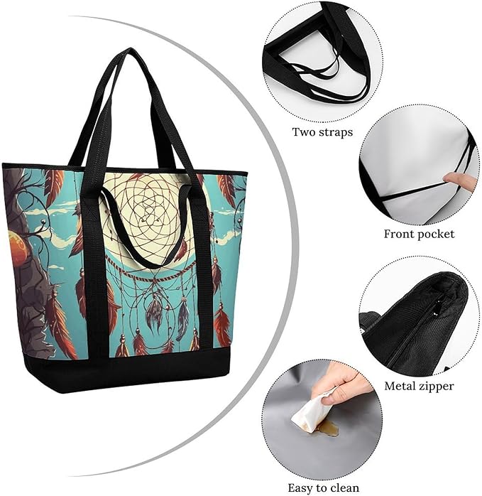Insulated Shopping BagLarge Reusable Cooler Bags Catch Dream Net Printed Foldable Shopping BagTravel Waterproof Shoulder Bag