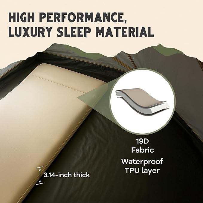 Self-Inflating Camping Sleeping Pad – 3.15 Wandermate Memory Foam Air Mattress for Backpacking Car Camping &amp Tents Compact and Durable