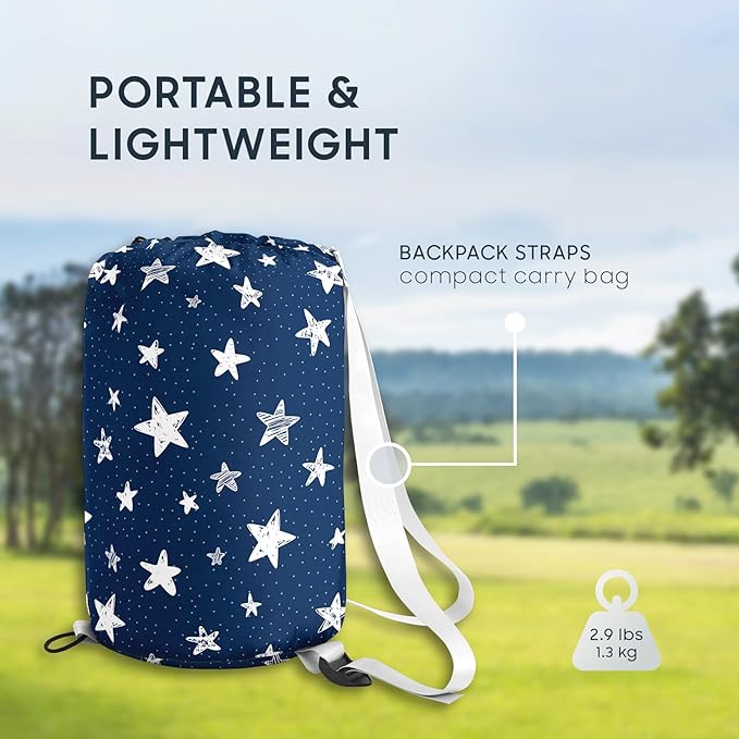 Wake In Cloud - Star Kids Sleeping Bag for Boys Girls Toddlers Camping in Warm Cold Weather Backpacking Lightweight Compact Outdoor Liner for 3 Seasons Summer Spring Fall