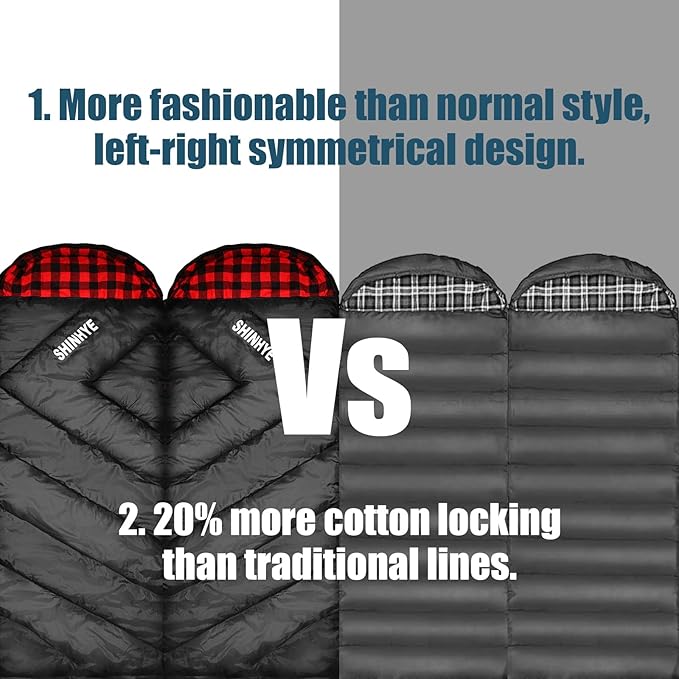 ShinHye 0 Degree Sleeping Bag for Adults - Cotton Flannel 4 Season Cold Weather Winter XXL Big and Tall Camping Sleeping Bag with Compression Sack