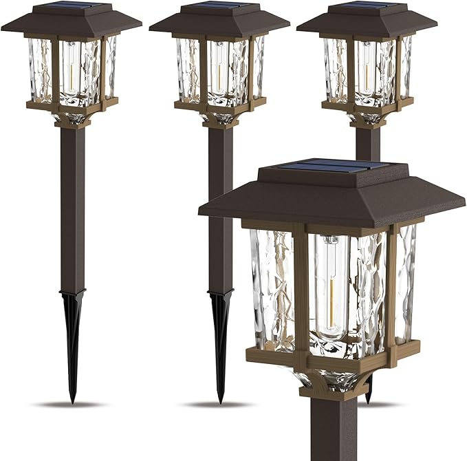 XMCOSY+ Solar Pathway Lights Outdoor 2-Tone LED Waterproof Garden Outdoor Lighting for Yard Stainless Steel &amp Glass Solar Powered Landscape Walkway Driveway Decor (4 Pack Warm White)