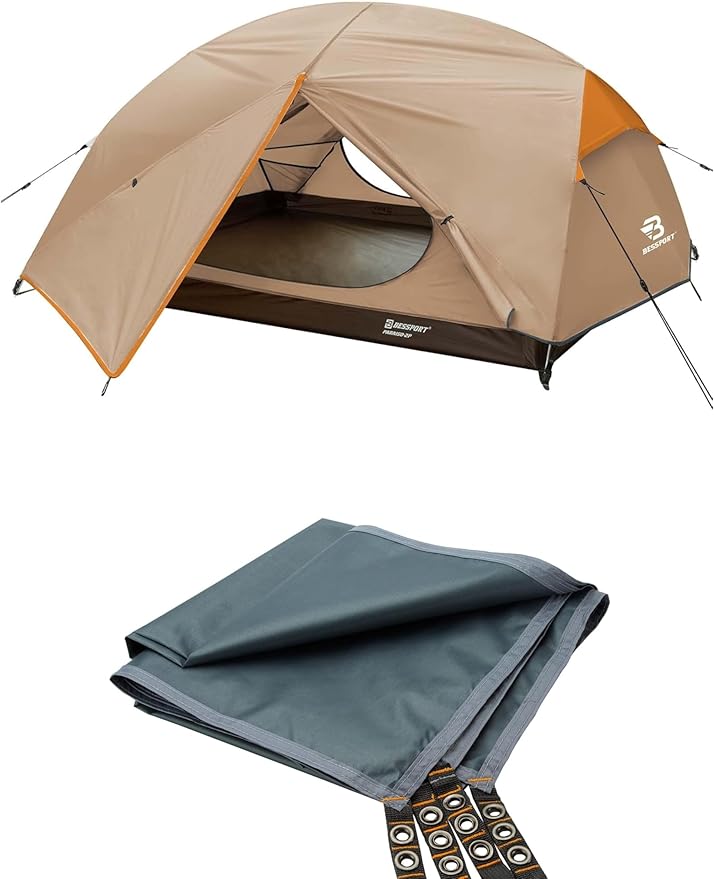 Bessport Camping Tent for 3 Person and Bessport Tent Waterproof Camping Tarp with Drawstring Carrying Bag for Picnic Hiking and Other Outdoor Activities
