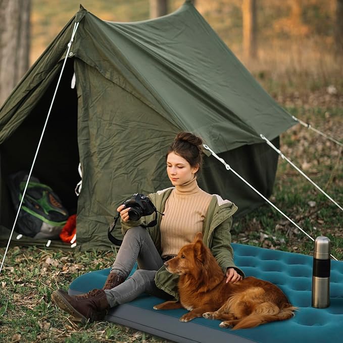 Full Size Camping Air Mattress with Built in Foot Pump Inflatable Bed Blow Up Mattress Sleeping Pad