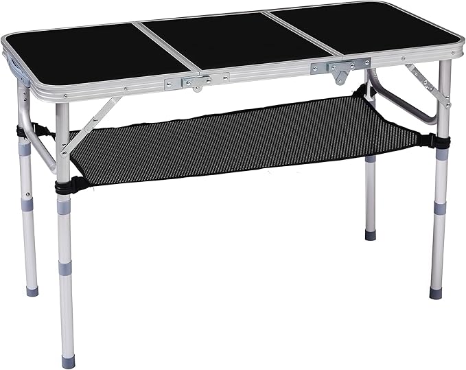 Ultralight Folding Camping Table Adjustable Height Portable Picnic Table with Carry Handle Small Aluminum Side Table for Outdoor Hiking Beach BBQ Picnic and Office (3FT)