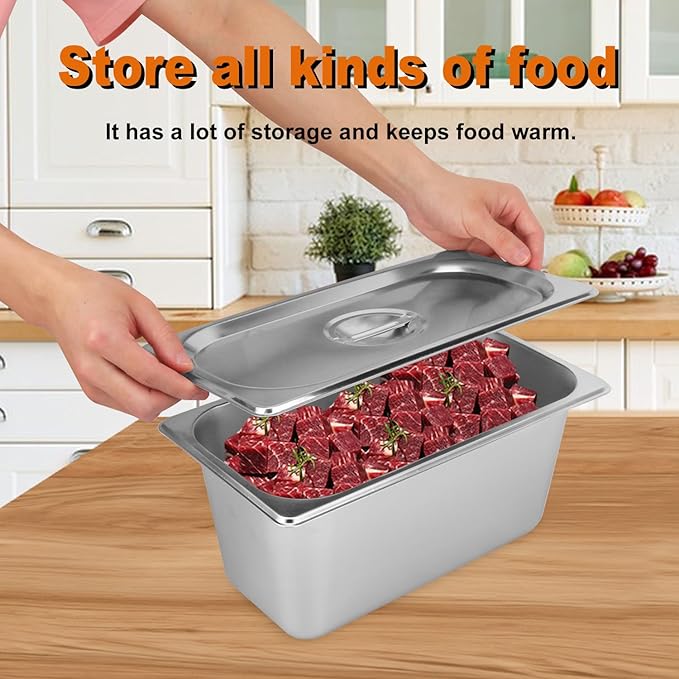4 Pack 1/3 Size Stainless Steel Steam Table Pan with Lid 6 Inch Depth Hotel Pans for Weddings Parties Restaurants Cafeterias and Hotels
