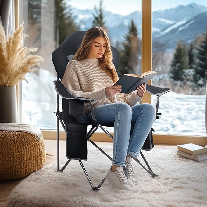EVER ADVANCED Heated Camping Chair Lawn Chairs Heated Chair Outdoor Sports with 3 Heat Levels Heated Folding Chair Camping Chairs for Adults Supports 400lbs Battery Not Included