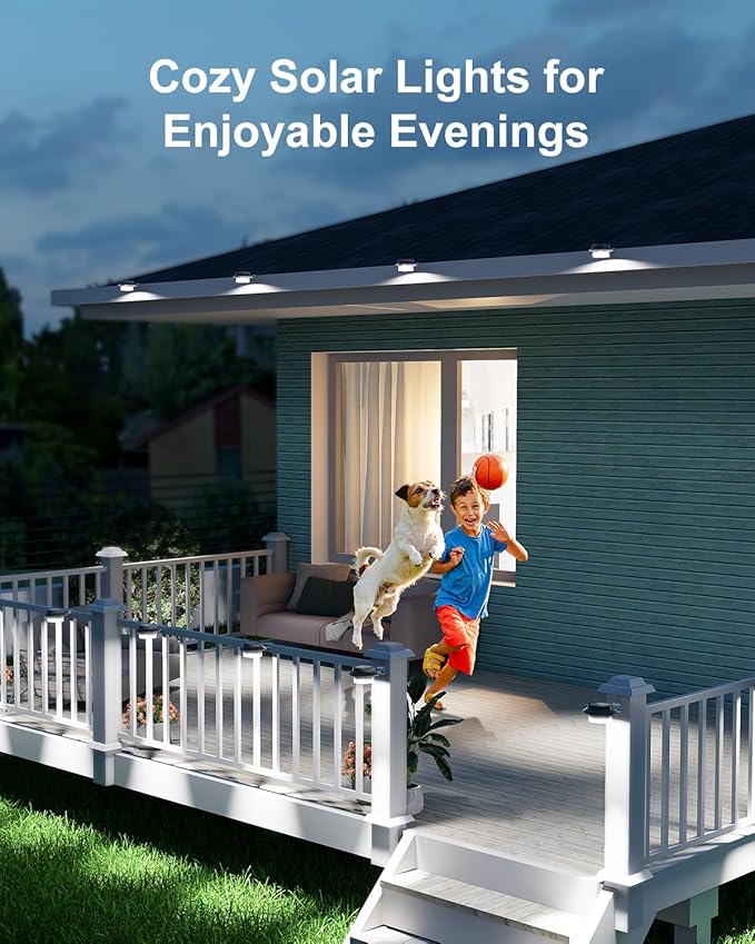 8 Pack White Solar Powered Gutter Lights Outdoor Decorative Waterproof Led Fence Lamp for Lighting Railing Outside Wall Deck Garden Path Backyard Sidewalk Yard Patio No Drilling Installation