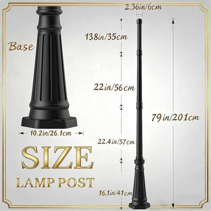 Universal Outdoor Post Light Pole Black Cast Aluminum Pole with 2.36 Fitter Mount 79in Tall Traditional Street Light Lamp Post for Pathway Driveway Parking Yard Entrance Lighting
