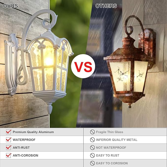 Outdoor Wall Lights for Porch Patio Yard - 17.1'' H White Exterior Wall Lighting Fixtures Waterproof &amp Anti-Rust Outside House Light Wall Mount Lantern Sconce