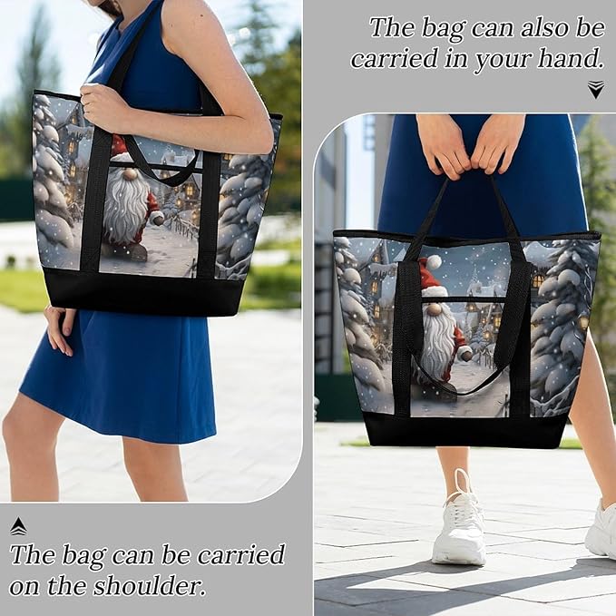 Insulated Shopping BagLarge Reusable Cooler Bags Christmas Snow Printed Foldable Shopping BagTravel Waterproof Shoulder Bag