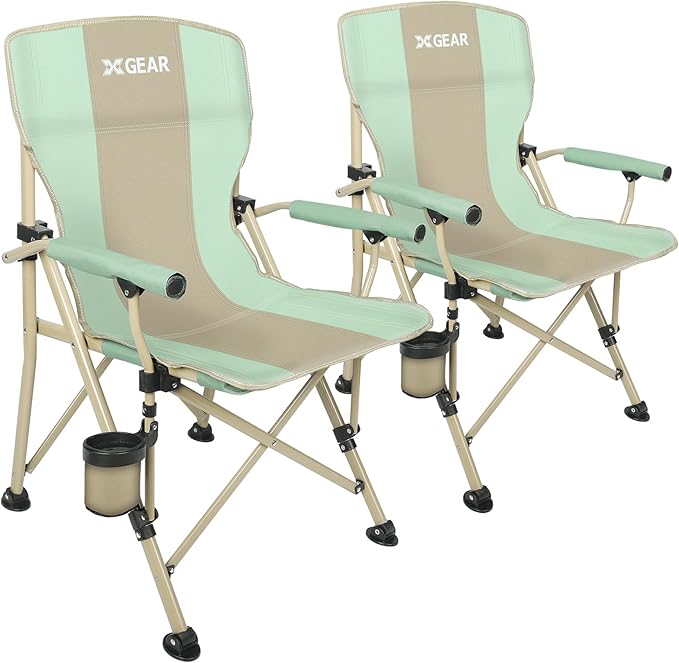 XGEAR Camping Chair with Padded Hard Armrest Sturdy Folding Camp Chair with Cup Holder Storage Pockets Carry Bag Included Support to 400 lbs