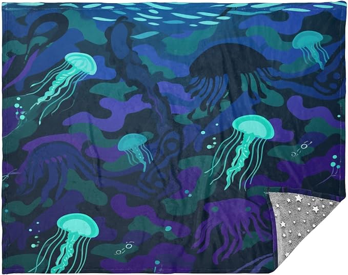 Throw Over Blanket Undersea Camouflage Black Blue Jellyfish Sofa Throws 50 x 70 Inch