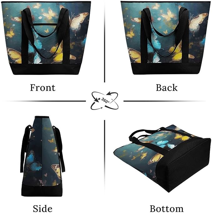 Insulated Shopping BagLarge Reusable Cooler Bags Butterflies Printed Foldable Shopping BagTravel Waterproof Shoulder Bag
