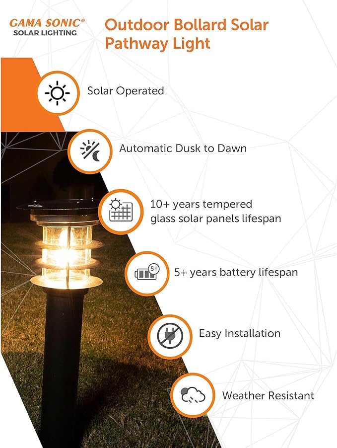 Gama Sonic Black Stainless Steel Bollard Solar Light w/EZ Anchor – 2 PK