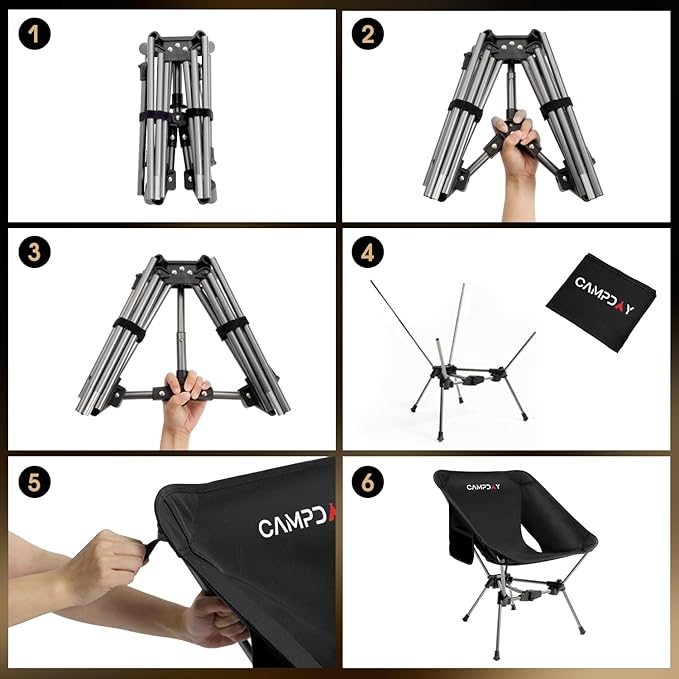 Camping Chair Backpacking Portable Hiking Ultralight Small Lightweight Folding Chair for Outdoor Camp Beach Picnic Concert Supports 330lbs (Black1PCS)